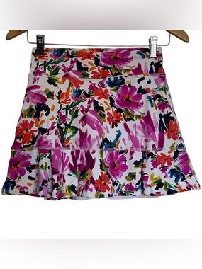 Dona Jo Women’s Floral Print A-Line Stretch Skirt Shorts Skort Sz 1 (S) Ruffle